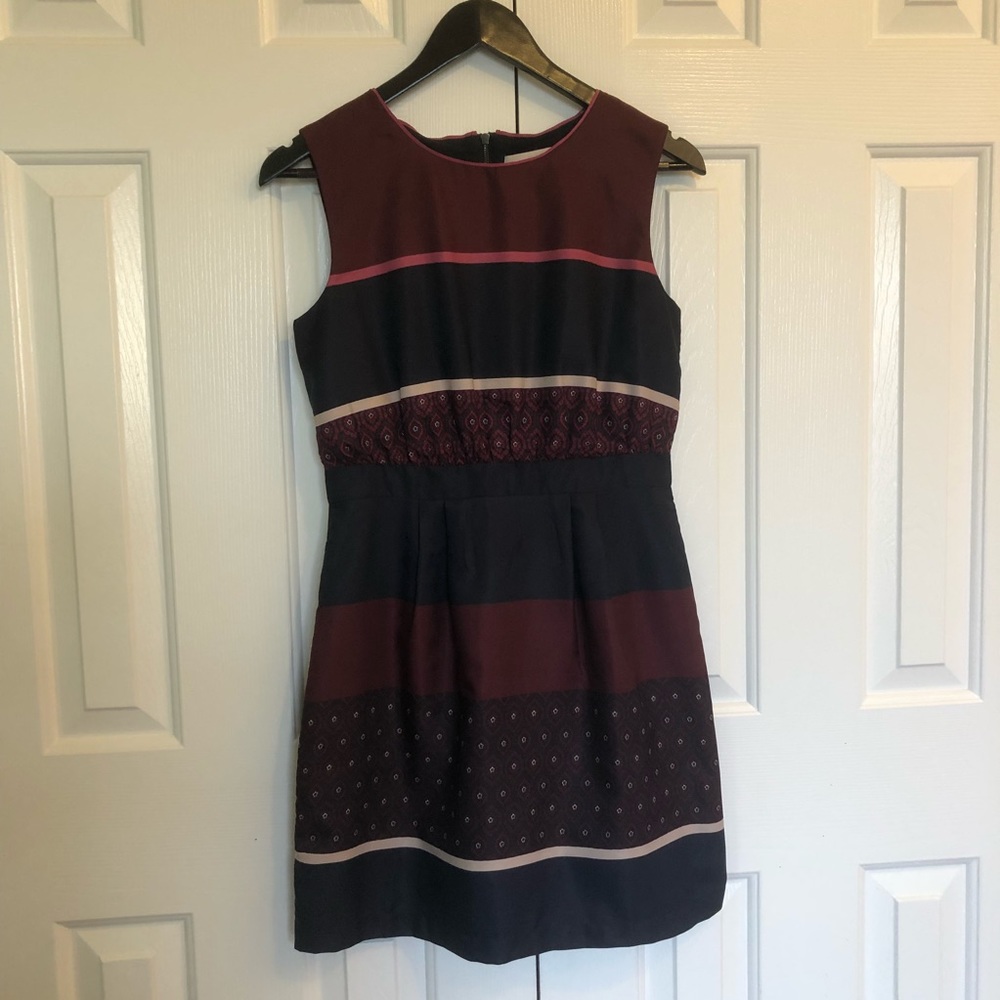 LOFT dress navy color block and patterned details